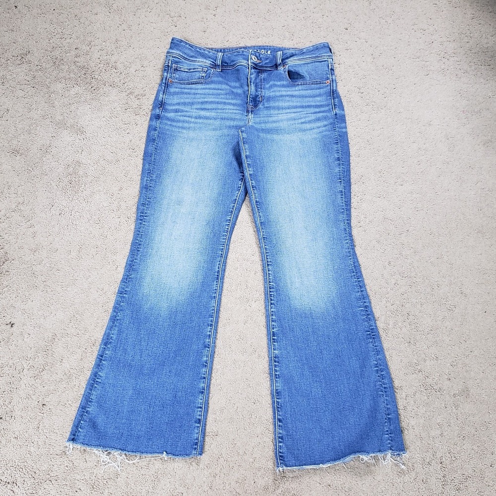 American Eagle Kick Boot Jeans Womens 12 Regular Mid Rise Frayed Hem Denim Pants